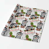 Kleurrijk kerstpatroon Cute Penguin Cadeaupapier (Uitgerold)