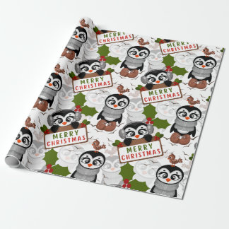 Kleurrijk kerstpatroon Cute Penguin Cadeaupapier