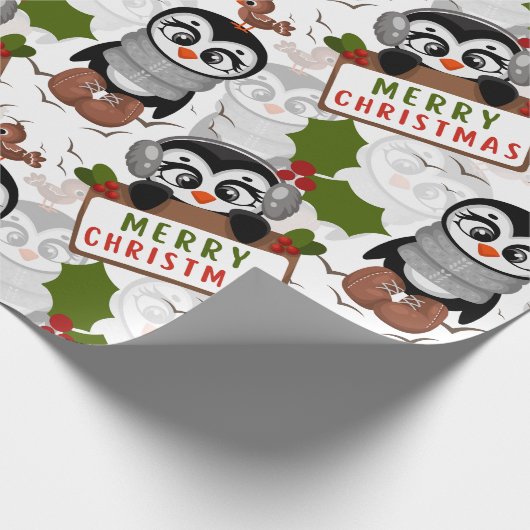 Kleurrijk kerstpatroon Cute Penguin Cadeaupapier (Hoek)