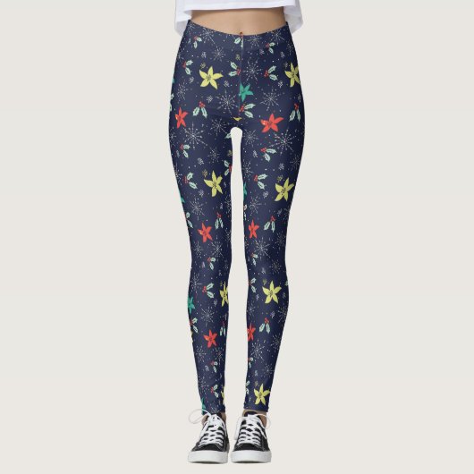 Kleurrijk kerstpatroon en Snowflakes Leggings (Voorkant)
