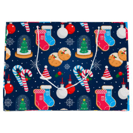 Kleurrijk kerstpatroon groot cadeauzakje