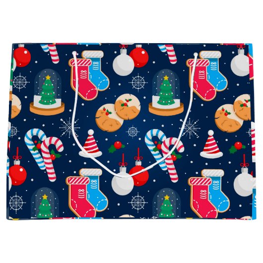 Kleurrijk kerstpatroon groot cadeauzakje (Voorkant)