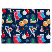 Kleurrijk kerstpatroon groot cadeauzakje (Achterkant)