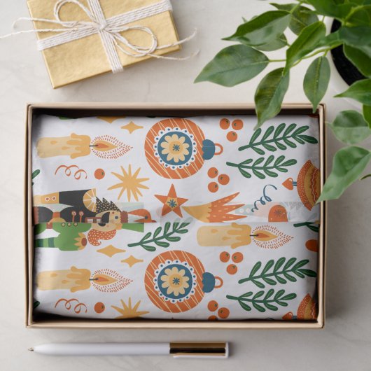 Kleurrijk kerstpatroon met voedingskrakers tissuepapier (Geschenk)