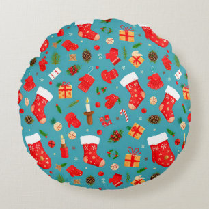 Kleurrijk kerstpatroon rond kussen