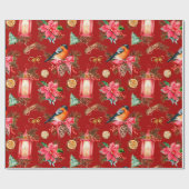 Kleurrijk kerstsymbool patroon Rood Achtergrond Cadeaupapier (Vlak)