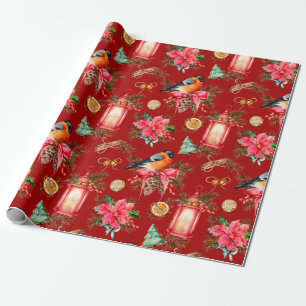 Kleurrijk kerstsymbool patroon Rood Achtergrond Cadeaupapier