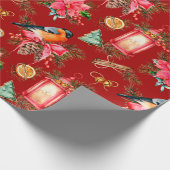 Kleurrijk kerstsymbool patroon Rood Achtergrond Cadeaupapier (Hoek)