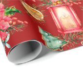 Kleurrijk kerstsymbool patroon Rood Achtergrond Cadeaupapier (Rol Hoek)