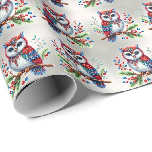 Kleurrijk kerstuil vakantie inpakpapier (Rol Hoek)
