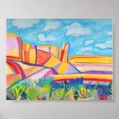 Kleurrijk Keuken Mesa Wacky Waterverf Landschap Poster (Voorkant)