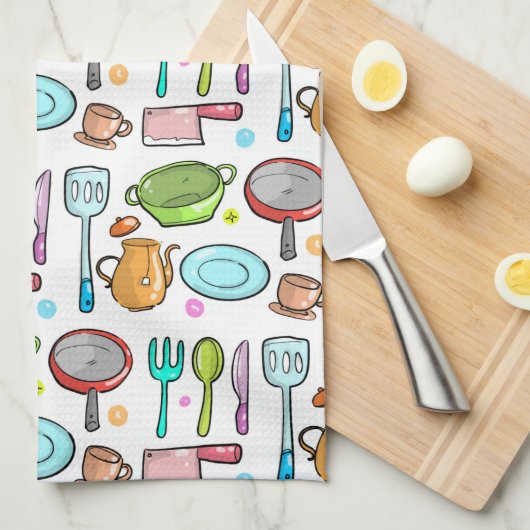 Kleurrijk keukengereedschap Doodle Pattern Theedoek (Quarter Fold)