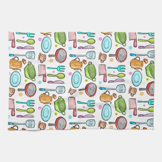 Kleurrijk keukengereedschap Doodle Pattern Theedoek (Horizontaal)