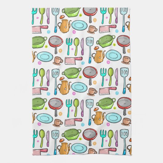 Kleurrijk keukengereedschap Doodle Pattern Theedoek (Verticaal)