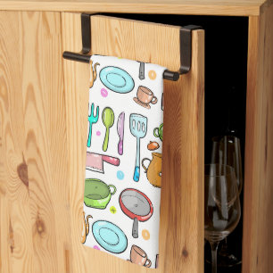 Kleurrijk keukengereedschap Doodle Pattern Theedoek