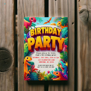 Kleurrijk Kind Dinosaurus Verjaardagsfeest Kaart