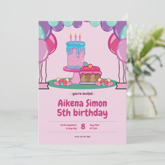 Kleurrijk Kind jarig Kaart (Staand voorkant)