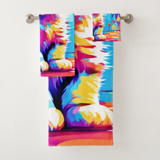 Kleurrijk kittenontwerp bad handdoek (Insitu)
