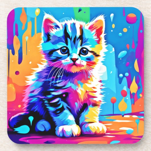 Kleurrijk kittenontwerp bier onderzetter (Voorkant)
