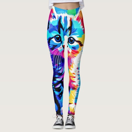 Kleurrijk kittenontwerp leggings (Voorkant)