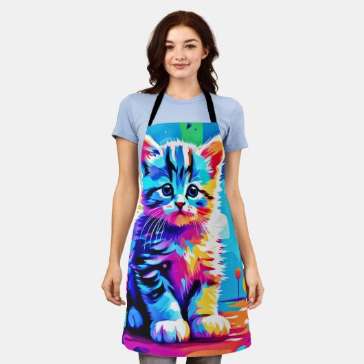 Kleurrijk kittenontwerp schort (Gedragen)