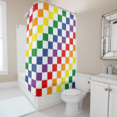 Kleurrijk klassiek LGBTQ Pride Rainbow Checkerboar Douchegordijn (In situ)
