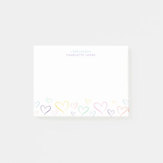 Kleurrijk klein hart met Kinder naam Post-It Notes (Voorkant)