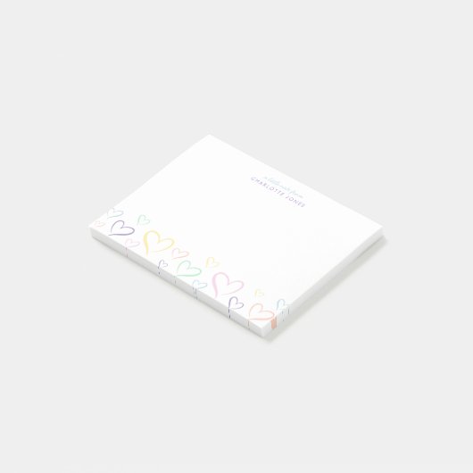 Kleurrijk klein hart met Kinder naam Post-It Notes (Schuin)