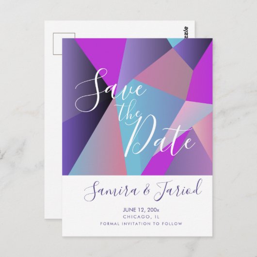 Kleurrijk Kleurblok Paarse Save the Date Briefkaar Briefkaart (Voorkant / Achterkant)