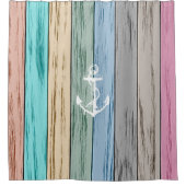 Kleurrijk knoeihout Nautische strips en anker Douchegordijn (Voorkant)