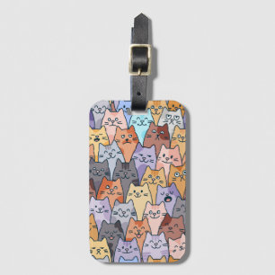 Kleurrijk Knuffel Kat Menigte Patroon Whimsical Ka Bagagelabel