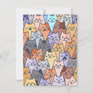 Kleurrijk Knuffel Kat Menigte Patroon Whimsical Ka Briefkaart