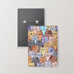 Kleurrijk Knuffel Kat Menigte Patroon Whimsical Ka Button