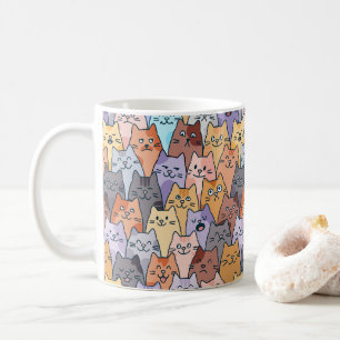 Kleurrijk Knuffel Kat Menigte Patroon Whimsical Ka Koffiemok