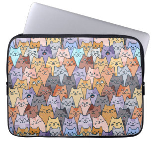 Kleurrijk Knuffel Kat Menigte Patroon Whimsical Ka Laptop Sleeve