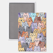 Kleurrijk Knuffel Kat Menigte Patroon Whimsical Ka Magneet (Voorkant / Achterkant)