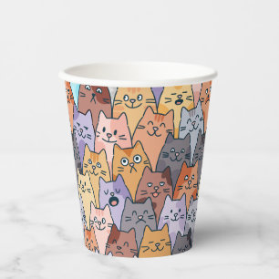 Kleurrijk Knuffel Kat Menigte Patroon Whimsical Ka Papieren Bekers