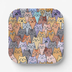 Kleurrijk Knuffel Kat Menigte Patroon Whimsical Ka Papieren Bordje