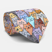 Kleurrijk Knuffel Kat Menigte Patroon Whimsical Ka Stropdas (Opgerold)