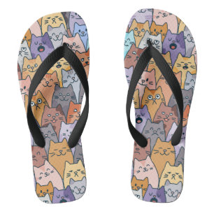 Kleurrijk Knuffel Kat Menigte Patroon Whimsical Ka Teenslippers