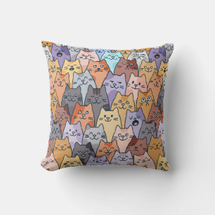 Kleurrijk Knuffelig Kat Menigte Patroon Whimsical  Kussen