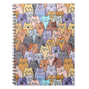 Kleurrijk Knuffelig Kat Menigte Patroon Whimsical Notitieboek