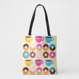 Kleurrijk koffie en donuts patroon tote bag