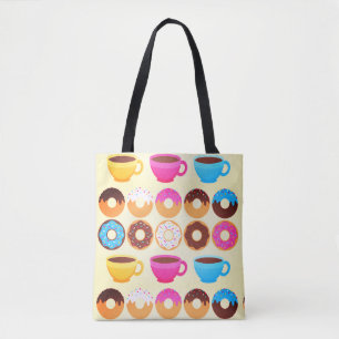 Kleurrijk koffie en donuts patroon tote bag