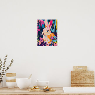 Kleurrijk Konijn Bloemige Muurkunst | Whimsical Ko Poster