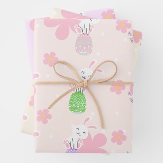 Kleurrijk konijn paasei bloemen patroon inpakpapier vel (In situ)