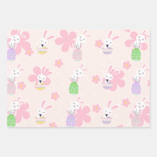 Kleurrijk konijn paasei bloemen patroon inpakpapier vel (Voorkant)