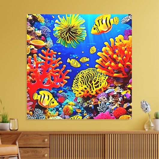 Kleurrijk koraalrif ontwerp canvas afdruk (Insitu (Woonkamer))