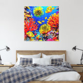 Kleurrijk koraalrif ontwerp canvas afdruk (Insitu (Slaapkamer))