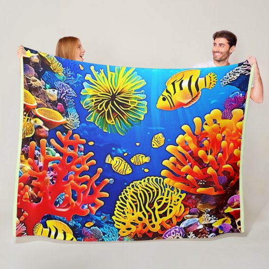 Kleurrijk koraalrif ontwerp fleece deken (In situ)